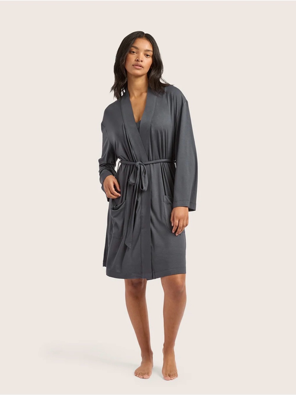 BOODY Slate Gray Open-Front Draped Robe